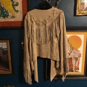 Tan Suede Fringed open jacket